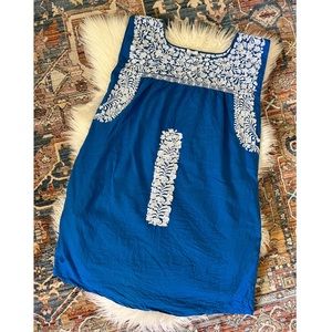J. Marie Blue and White Embroidered Dress